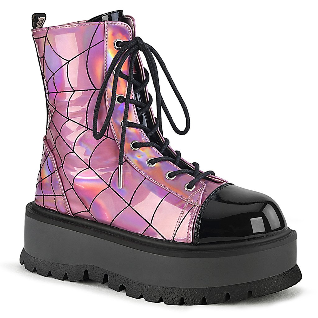 Bottines Demonia Slacker 88 Hologramme Femme - Rose/Noir 82479-JIPB